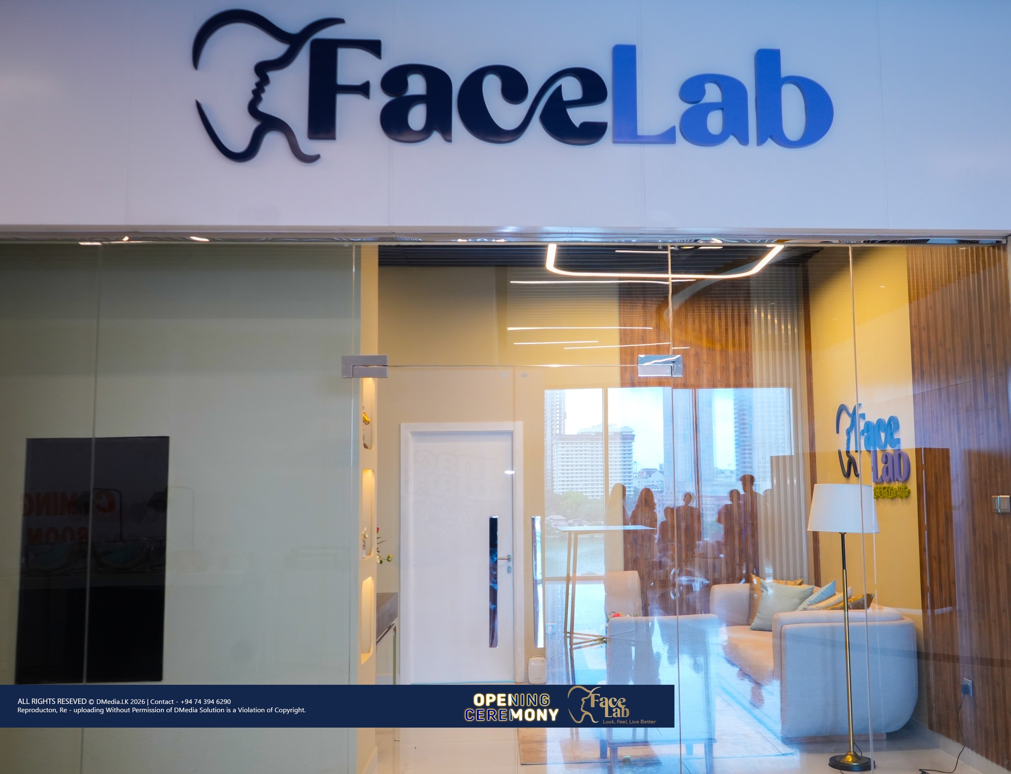 The FaceLab signage and glass entrance with the reception lounge beyond